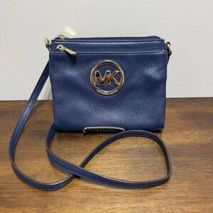 Michael Kors Fulton Messenger Leather MK Monogram Crossbody Bag Preppy EUC